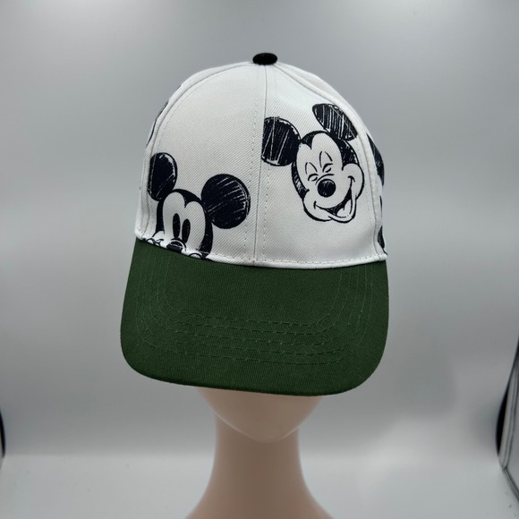 Disney Other - Disney Mickey Mouse Sketch Print Snapback Hat White Green Flat Brim Baseball Cap
